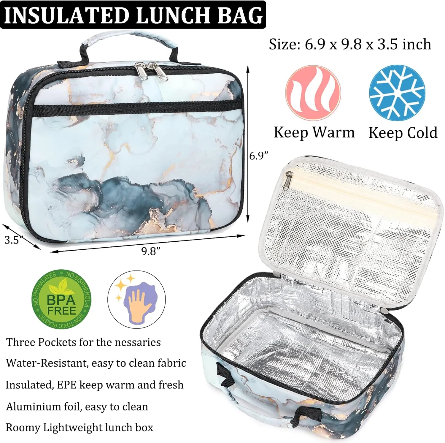 JIANYA Backpacks for Girls, Marble Girls Backpack with Lunch Box Kids School Bag Travel Back Packs
