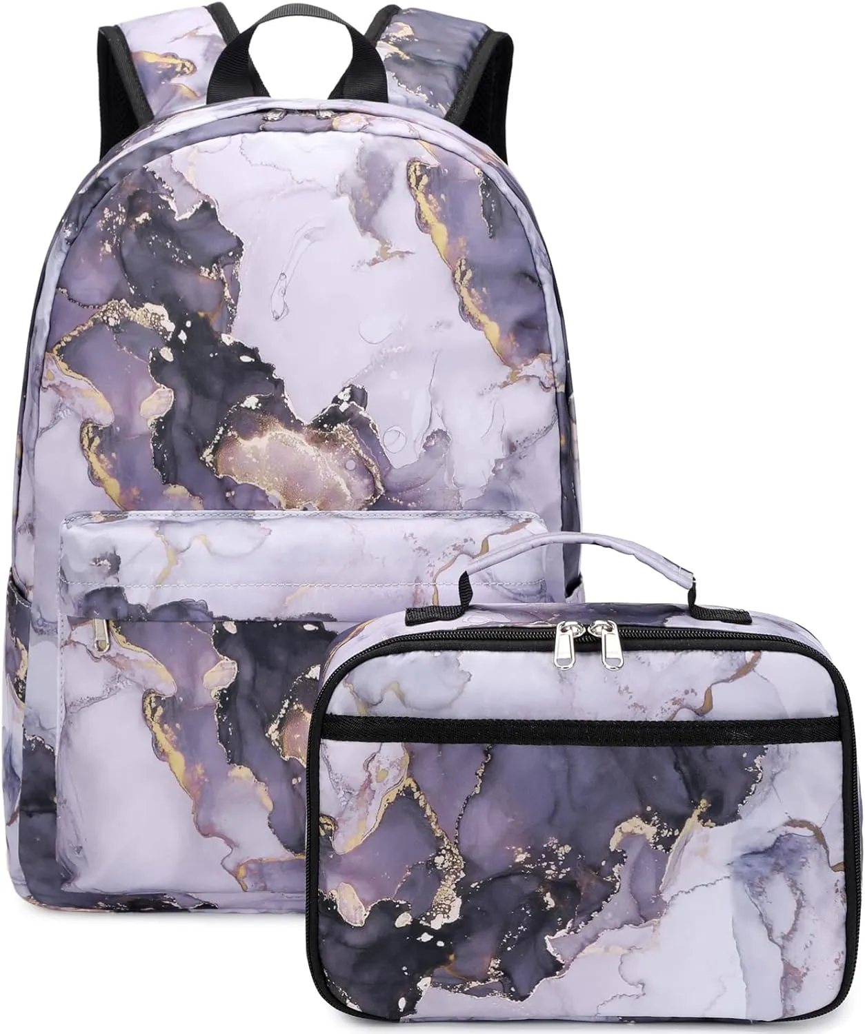 JIANYA Backpacks for Girls, Marble Girls Backpack with Lunch Box Kids School Bag Travel Back Packs