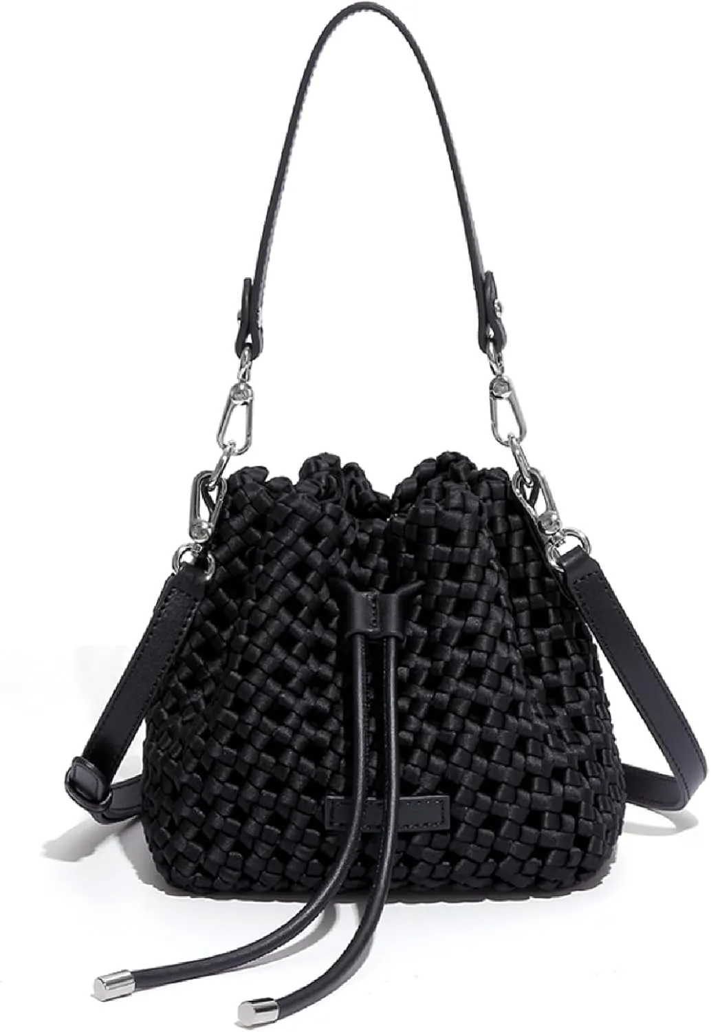 JINMANXUE Fashion Hollow Bucket Tote Bag For Women, Crossbody Female Handbag Woven Silk bag Leisure Leather Shoulder Bag