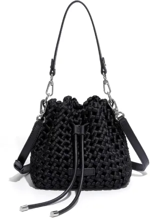 JINMANXUE Fashion Hollow Bucket Tote Bag For Women, Crossbody Female Handbag Woven Silk bag Leisure Leather Shoulder Bag