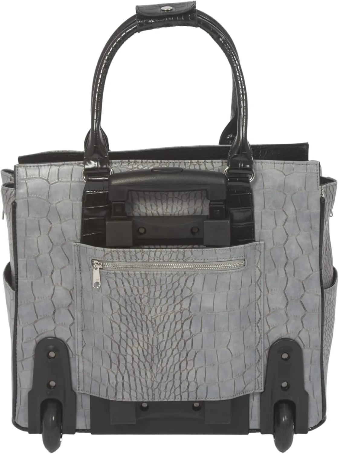 JKM & Company Rolling Laptop Bag for Women | Designer Wheeled Briefcase | Fits 13-17" Laptops | Office Travel Computer Case (Greystone (Grey))