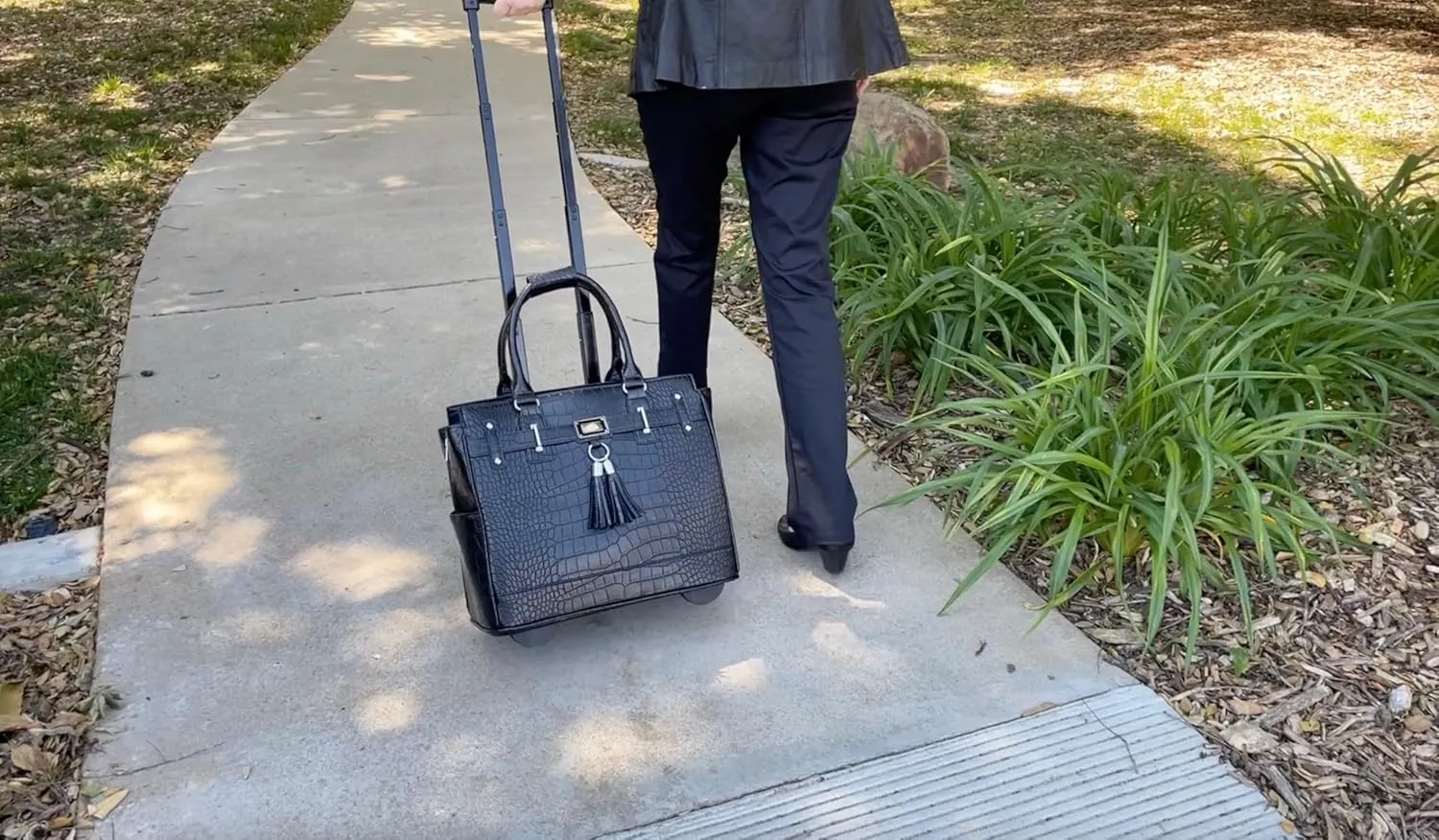 JKM & Company Rolling Laptop Bag for Women | Designer Wheeled Briefcase | Fits 13-17" Laptops | Office Travel Computer Case (Timeless)