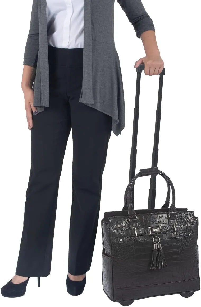 JKM & Company Rolling Laptop Bag for Women | Designer Wheeled Briefcase | Fits 13-17" Laptops | Office Travel Computer Case (Timeless)