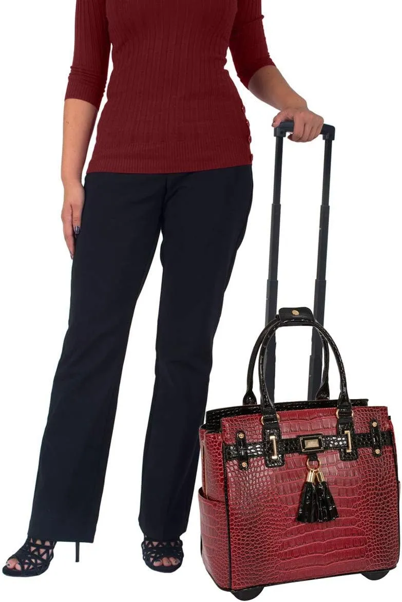 JKM & Company Rolling Laptop Bag for Women | Designer Wheeled Briefcase | Fits 13-17" Laptops | Office Travel Computer Case (Westlake)