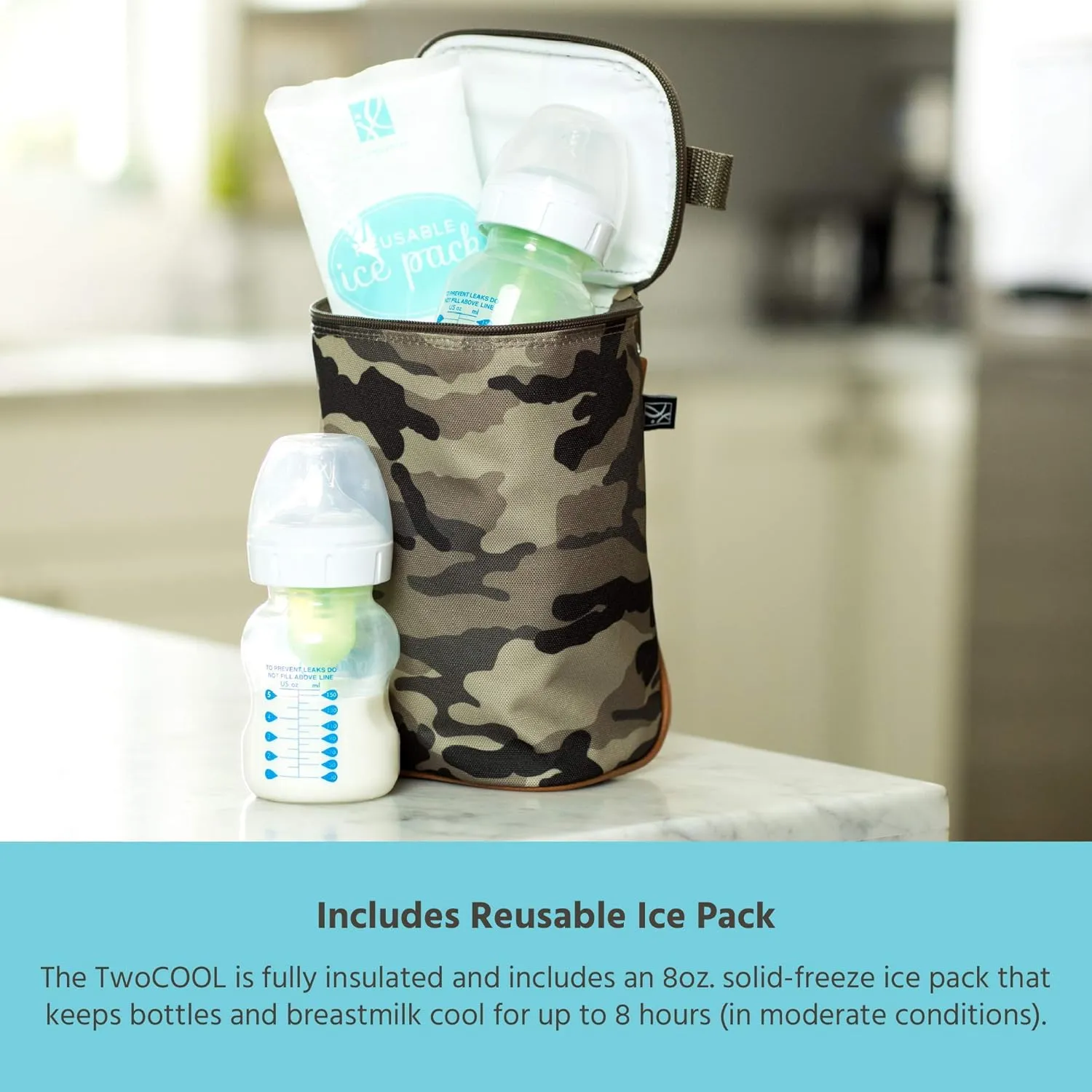 J.L. Childress TwoCOOL Breastmilk Cooler - Double Baby Bottle & Food Bag - Ice Pack Included - Fits 2-4 Bottles - Insulated & Leak Proof Bottle Bag - Breastmilk Cooler Bag for Travel