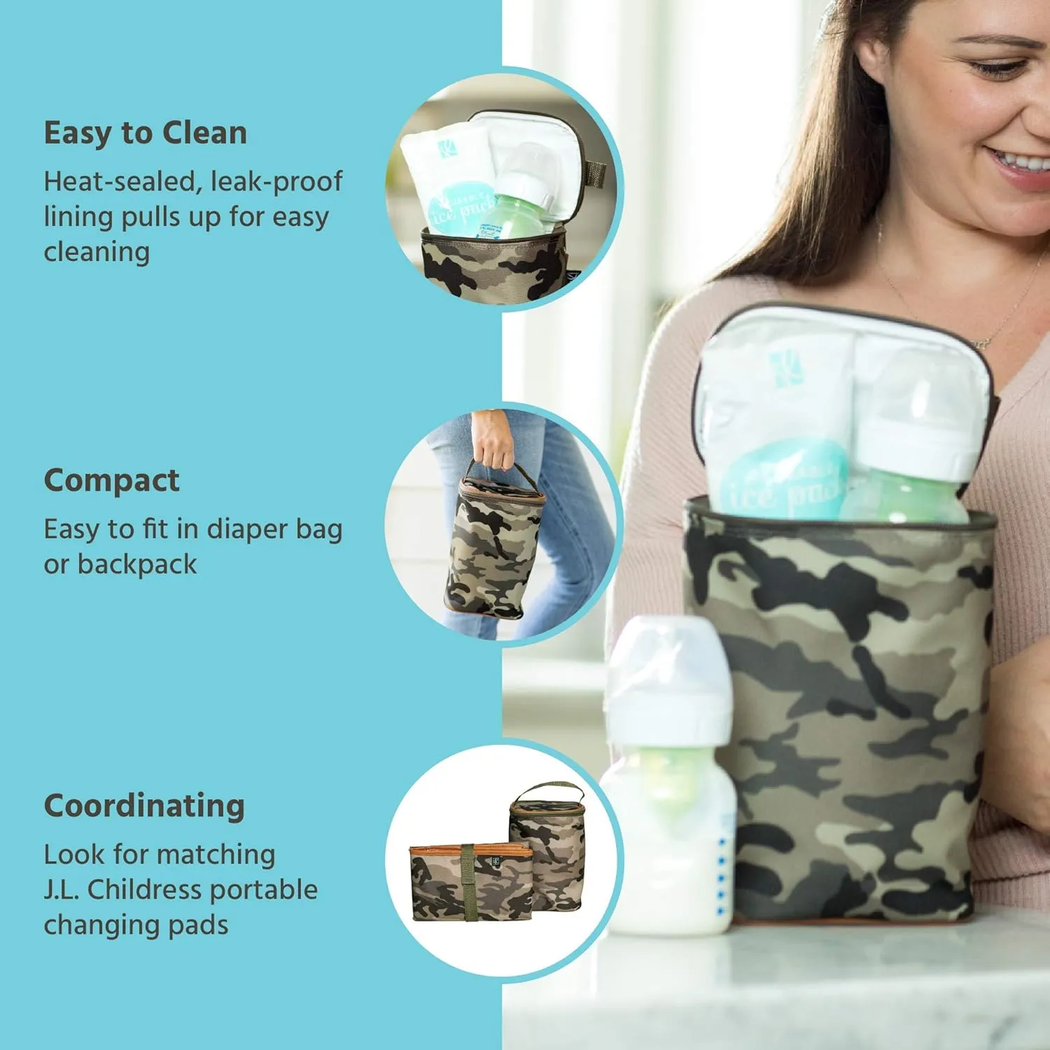 J.L. Childress TwoCOOL Breastmilk Cooler - Double Baby Bottle & Food Bag - Ice Pack Included - Fits 2-4 Bottles - Insulated & Leak Proof Bottle Bag - Breastmilk Cooler Bag for Travel