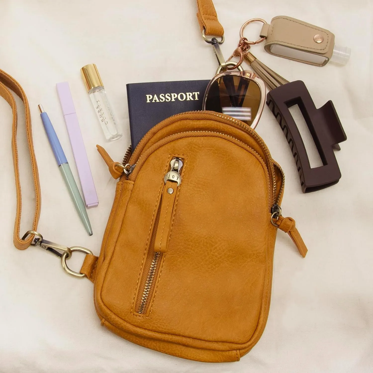 Joy Susan Skyler Sling Bag: Vegan Leather, Zippered Closure, Brass Plated Hardware