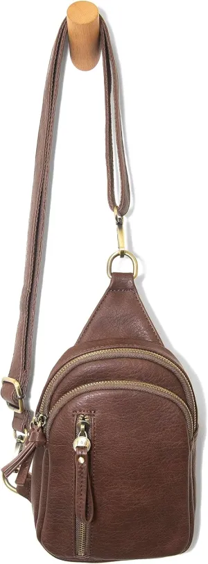 Joy Susan Skyler Sling Bag: Vegan Leather, Zippered Closure, Brass Plated Hardware