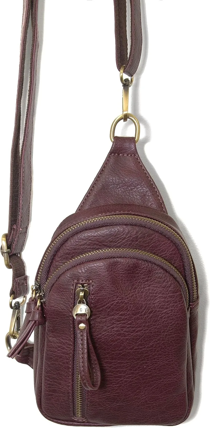 Joy Susan Skyler Sling Bag: Vegan Leather, Zippered Closure, Brass Plated Hardware