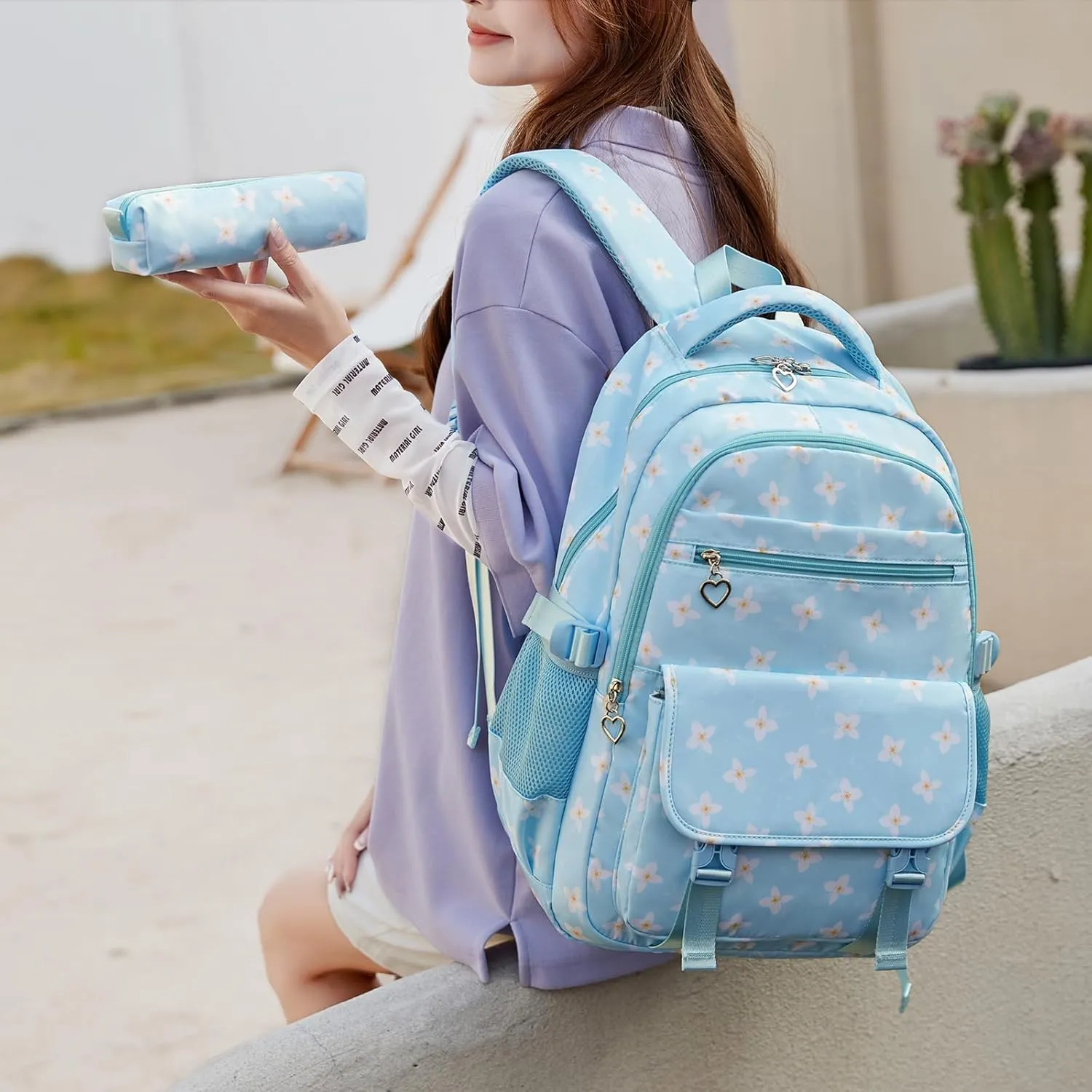 Joyfulife School Backpack and Lunch Bag Set for Girls, Lightweight Teen Backpacks for Girls School Bags Kids Backpack with Lunch Box and Pencil Case