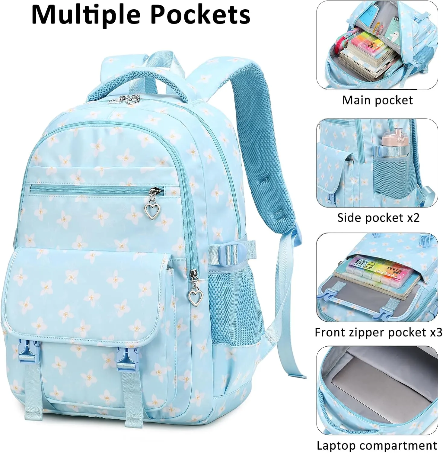 Joyfulife School Backpack and Lunch Bag Set for Girls, Lightweight Teen Backpacks for Girls School Bags Kids Backpack with Lunch Box and Pencil Case