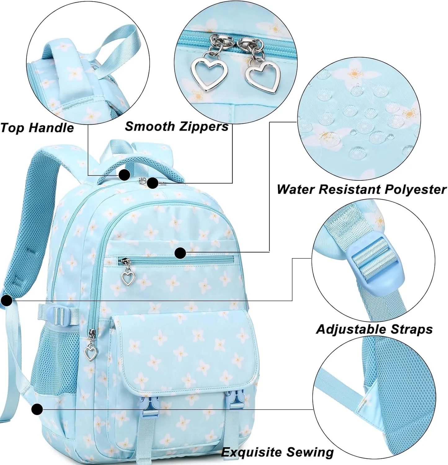 Joyfulife School Backpack and Lunch Bag Set for Girls, Lightweight Teen Backpacks for Girls School Bags Kids Backpack with Lunch Box and Pencil Case