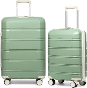Joyway 2 Piece Carry On Luggage Sets, Lightweight Rolling Hardside Checked with TSA Lock Suitcase with Spinner Wheels for Women and Men Travel Baggage Tea Green