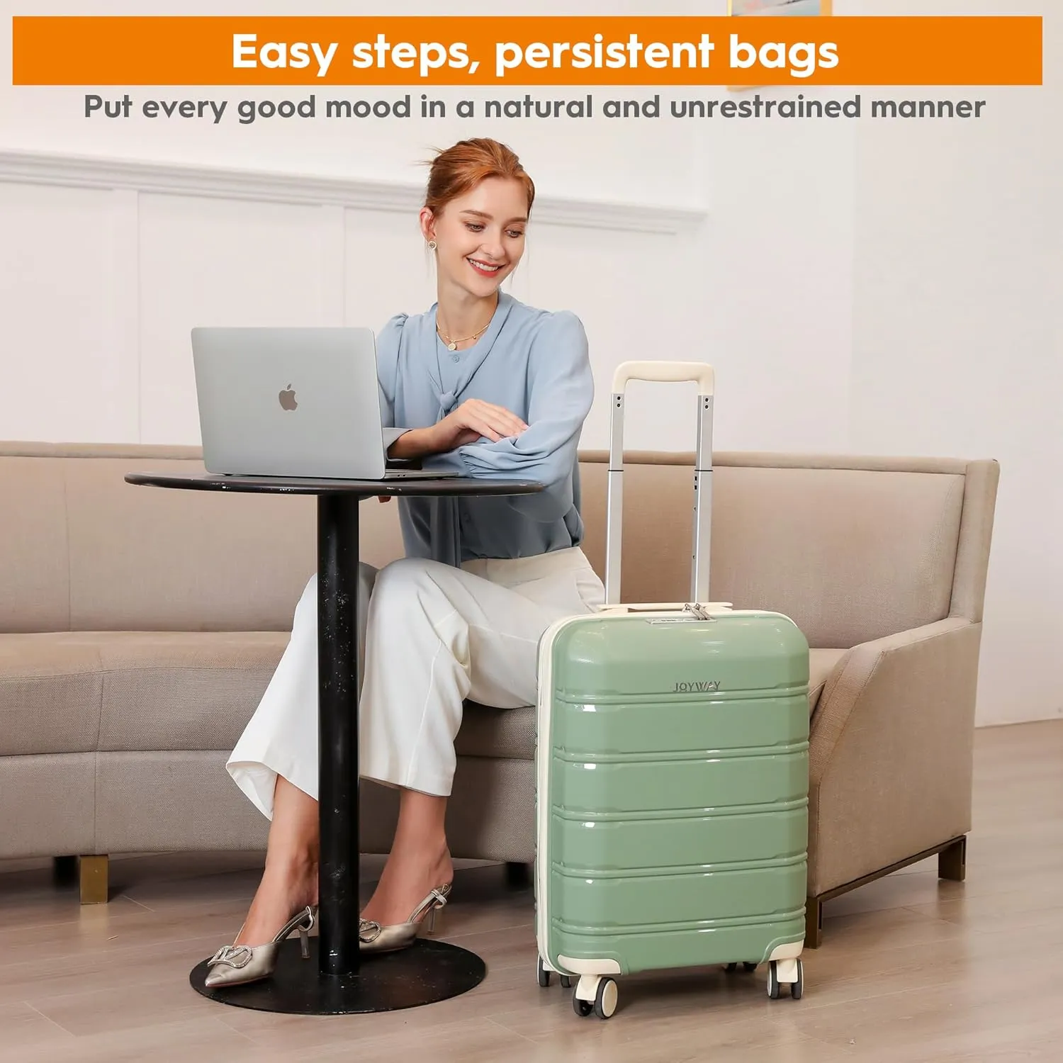 Joyway 2 Piece Carry On Luggage Sets, Lightweight Rolling Hardside Checked with TSA Lock Suitcase with Spinner Wheels for Women and Men Travel Baggage Tea Green
