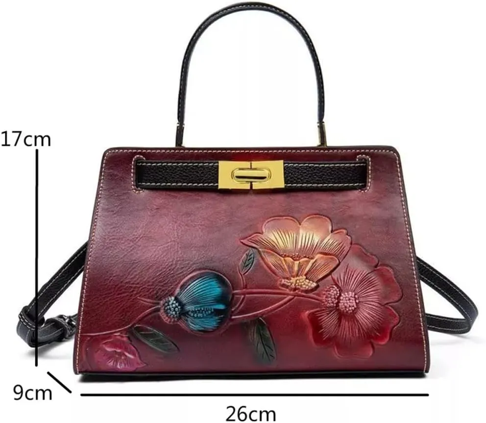 JSEIAJB Vintage Elegant Women's Bag Floral Handbag Hand Embossed Large Capacity Shoulder Bag