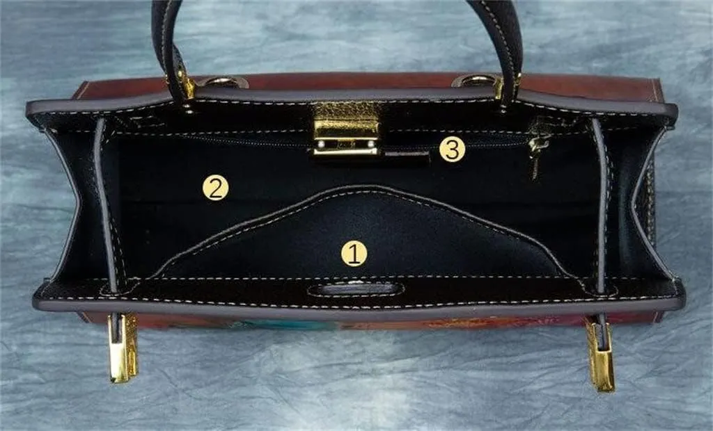 JSEIAJB Vintage Elegant Women's Bag Floral Handbag Hand Embossed Large Capacity Shoulder Bag