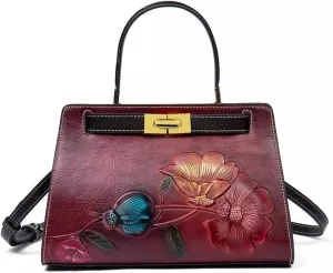 JSEIAJB Vintage Elegant Women's Bag Floral Handbag Hand Embossed Large Capacity Shoulder Bag