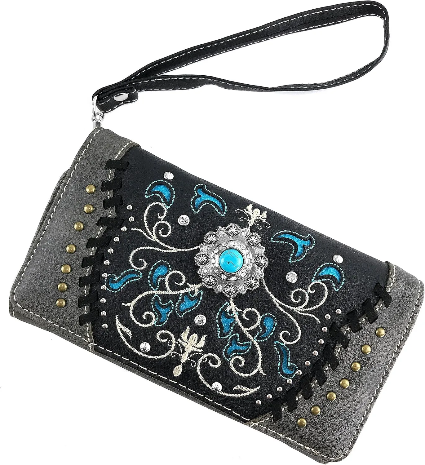 Justin West Concho Floral Embroidered Studded CCW Concealed Carry Shoulder Purse Handbag Wallet