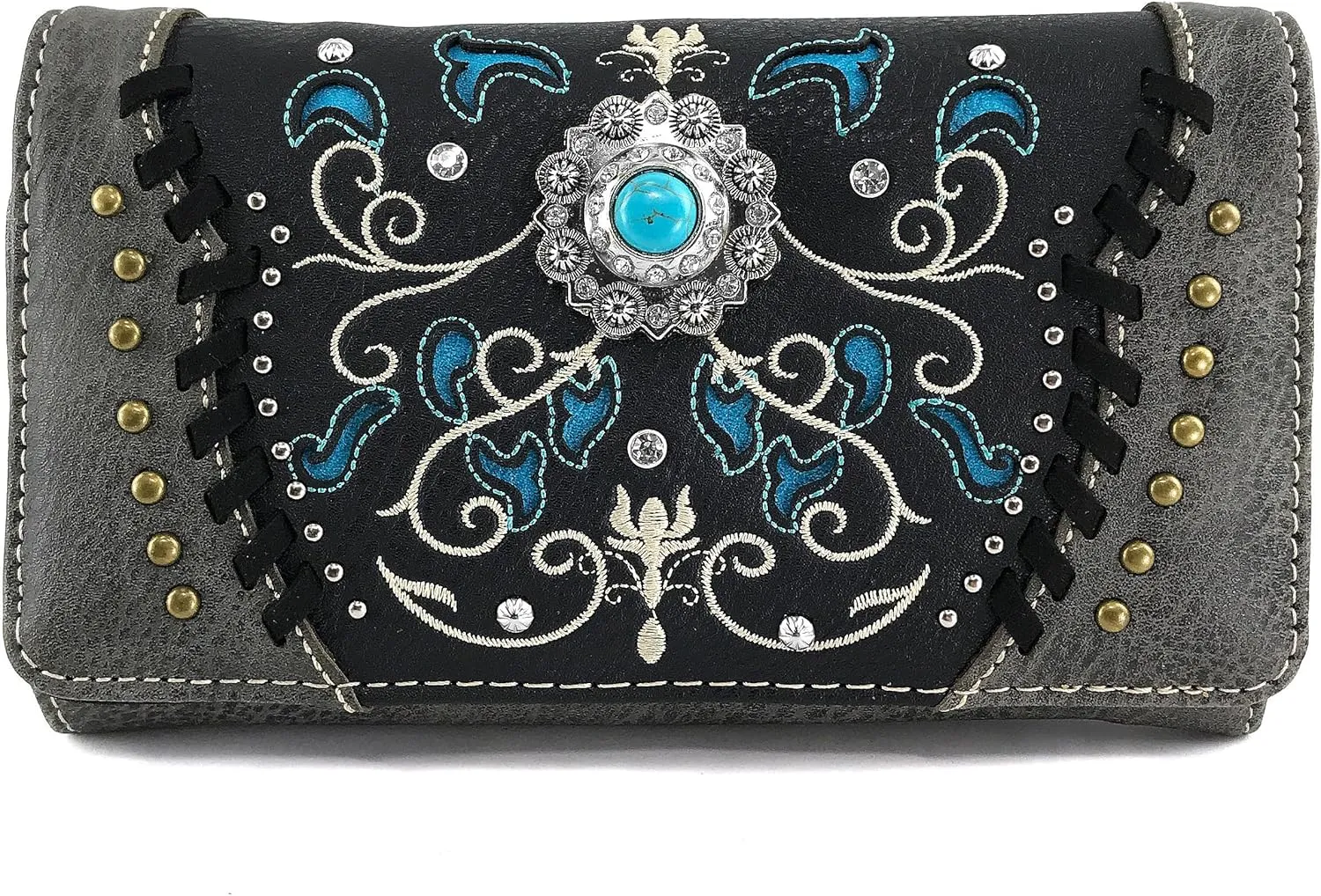 Justin West Concho Floral Embroidered Studded CCW Concealed Carry Shoulder Purse Handbag Wallet