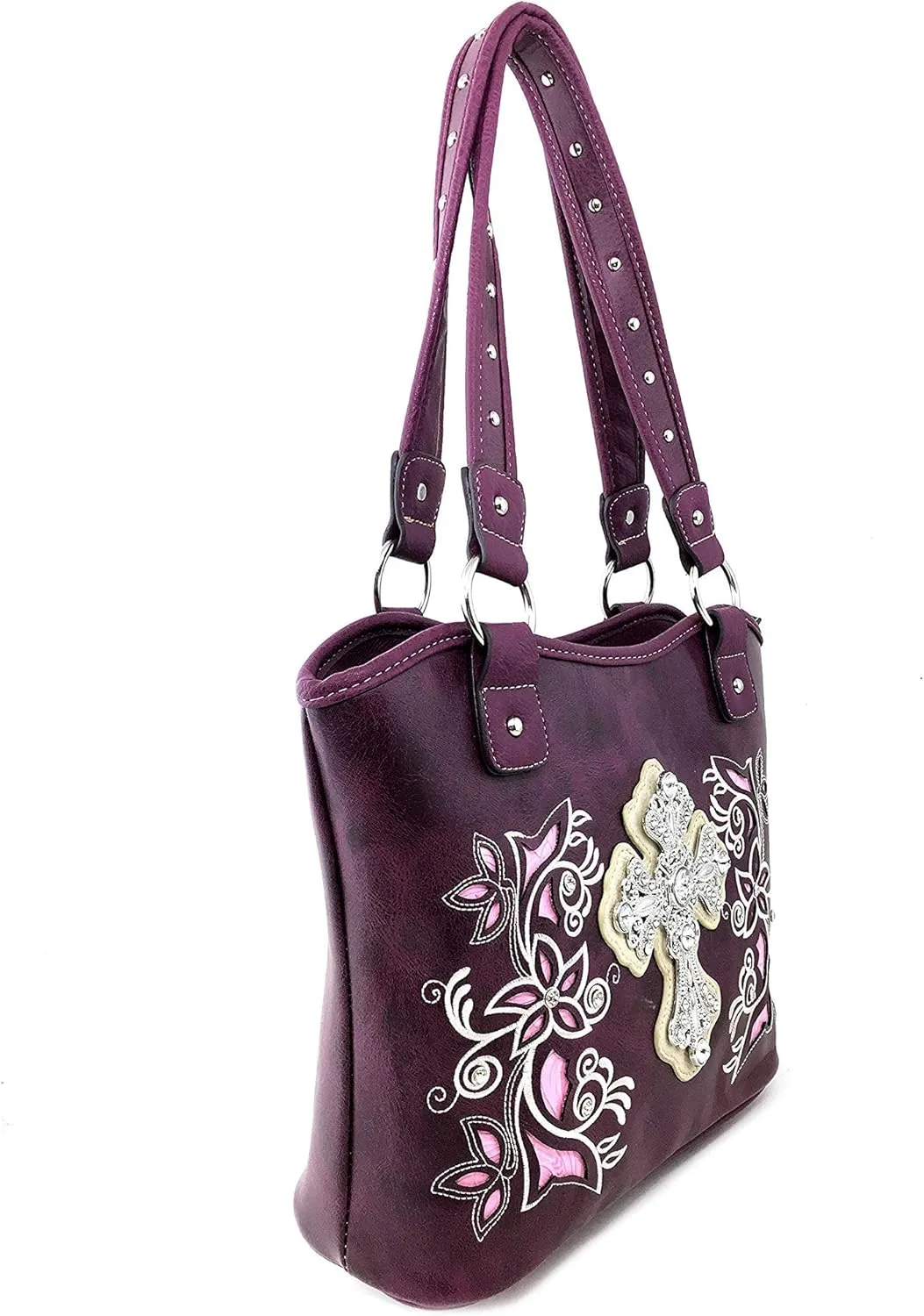 Justin West Embroidery Floral Silver Cross Concealed Carry Handbag Purse Wallet