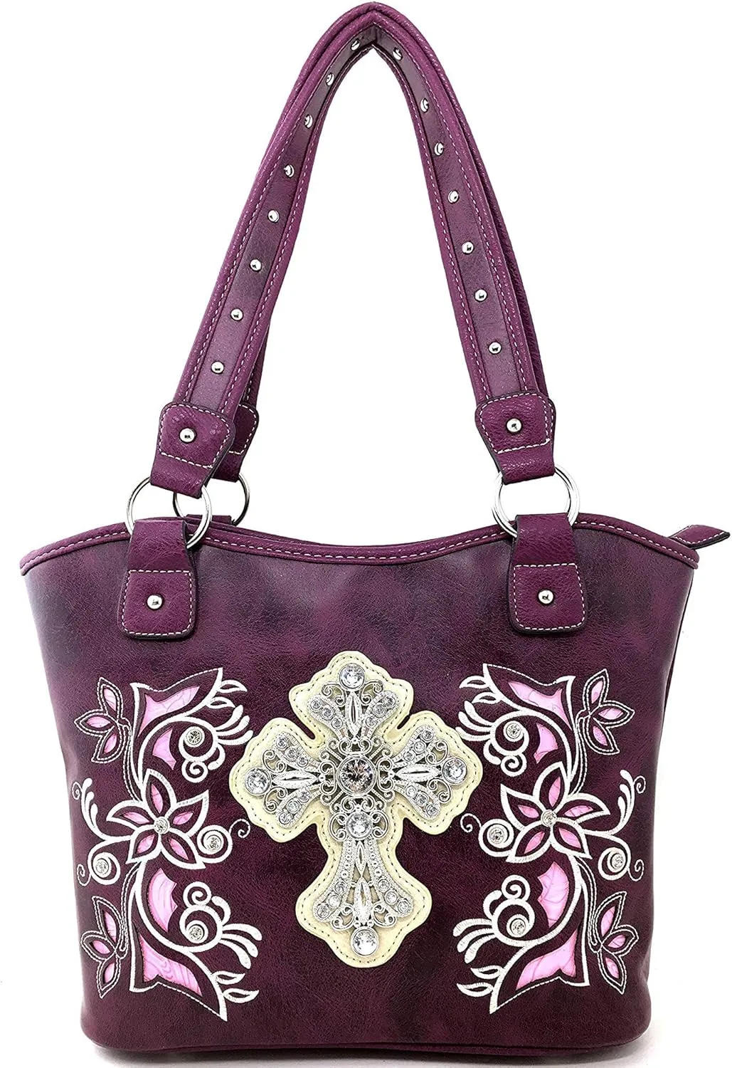Justin West Embroidery Floral Silver Cross Concealed Carry Handbag Purse Wallet