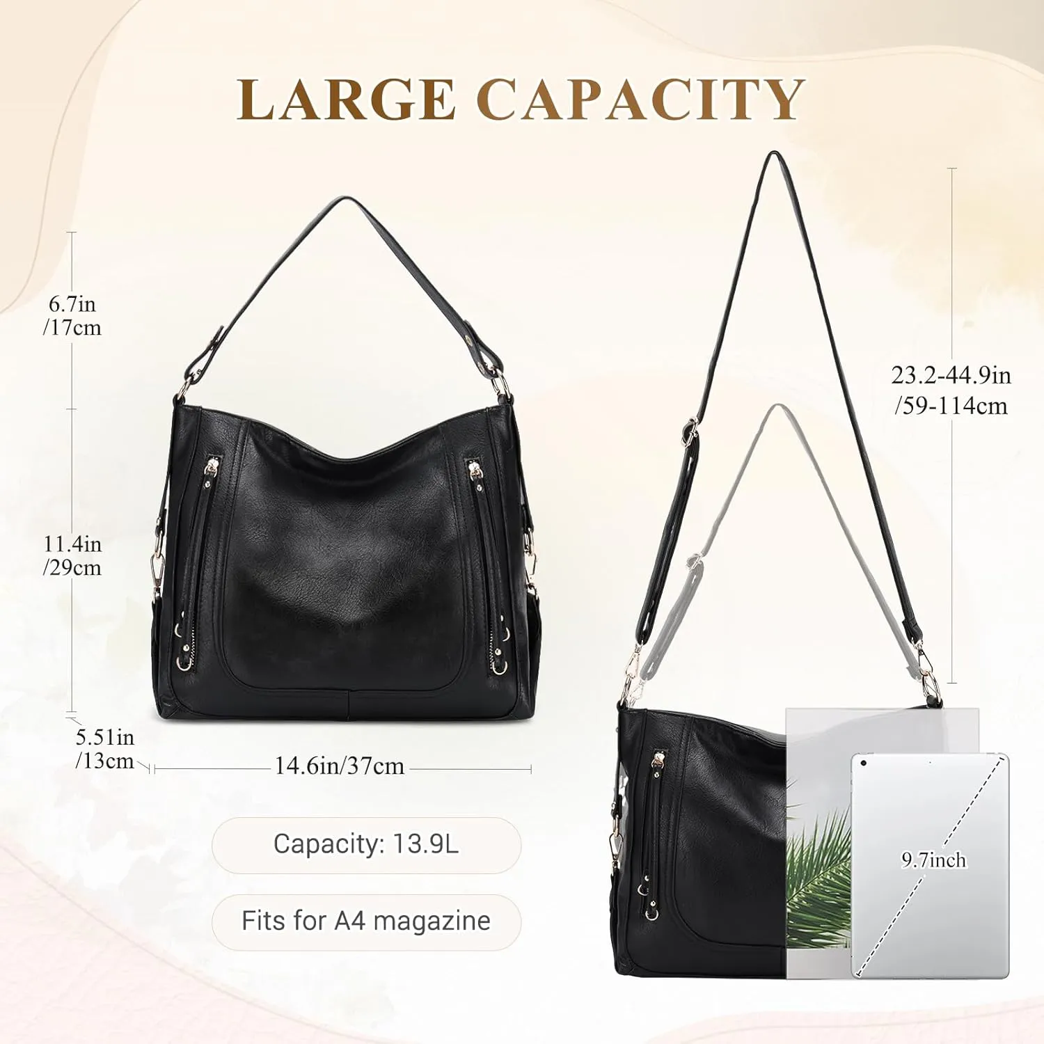 Kasqo Hobo Bags for Women,Large Ladies Purses and Handbags Vegan Leather Shoulder Bags Fashion Satchel Bag Tote Bags