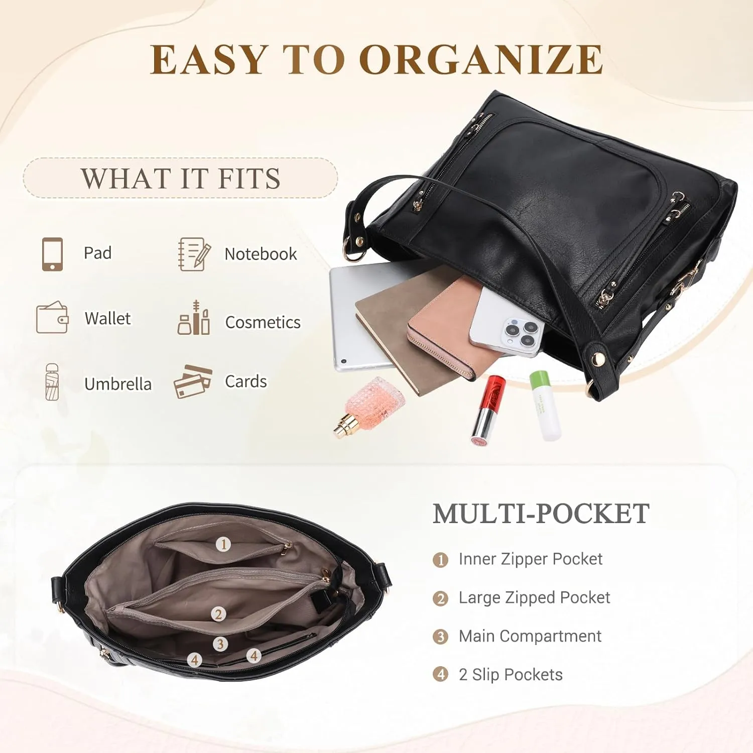 Kasqo Hobo Bags for Women,Large Ladies Purses and Handbags Vegan Leather Shoulder Bags Fashion Satchel Bag Tote Bags