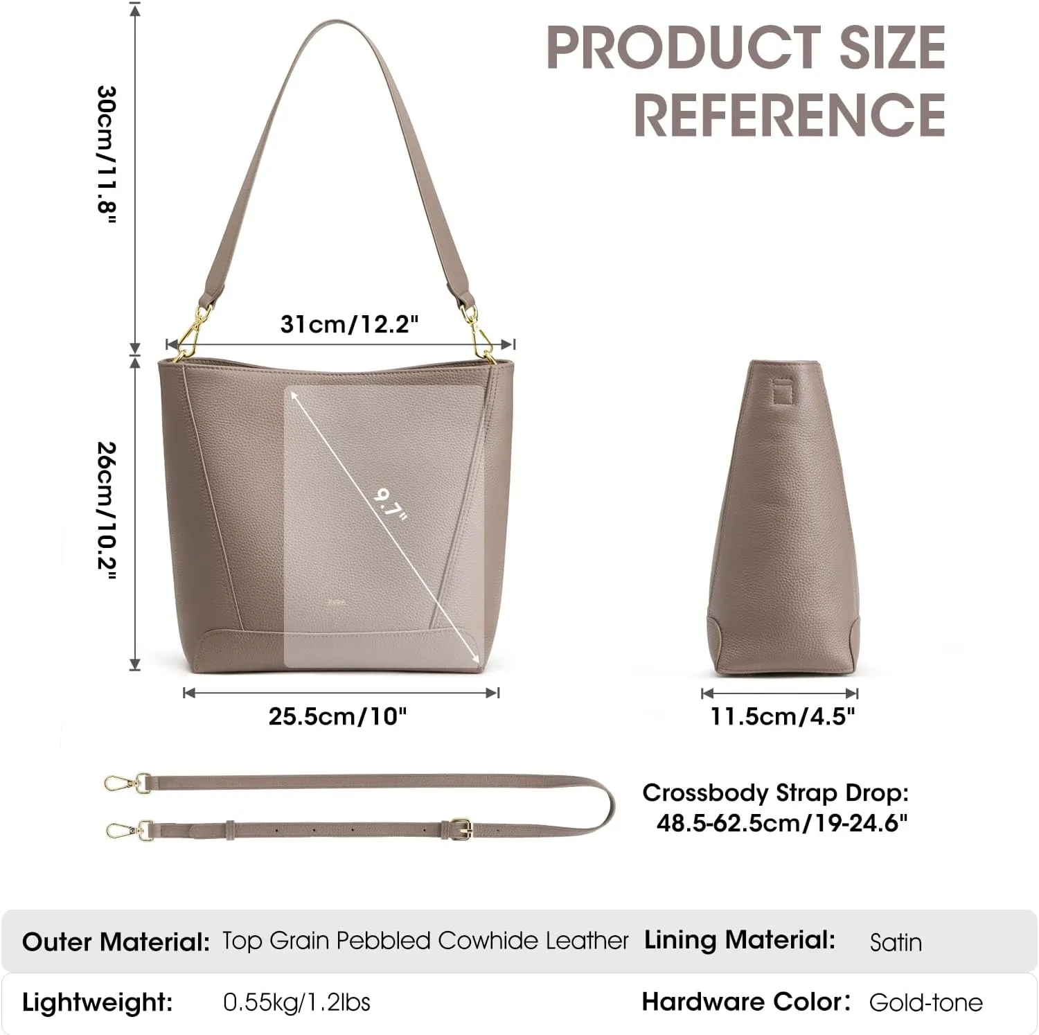 Kattee Leather Purses and Handbags, Medium Bucket Bags for Women, Top Grain Leather Tote Shoulder Crossbody with 2 Straps