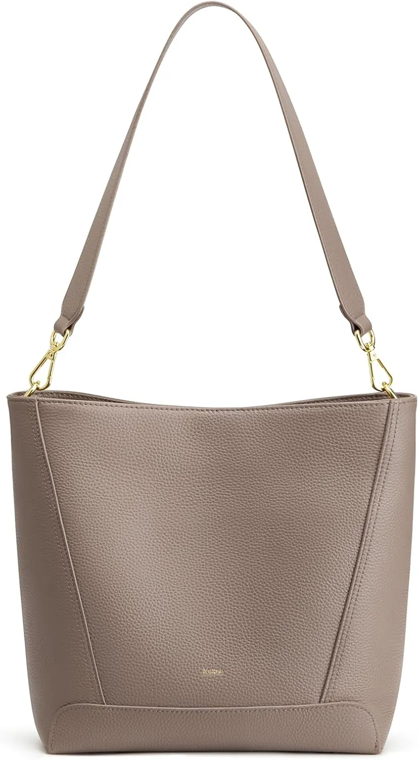 Kattee Leather Purses and Handbags, Medium Bucket Bags for Women, Top Grain Leather Tote Shoulder Crossbody with 2 Straps