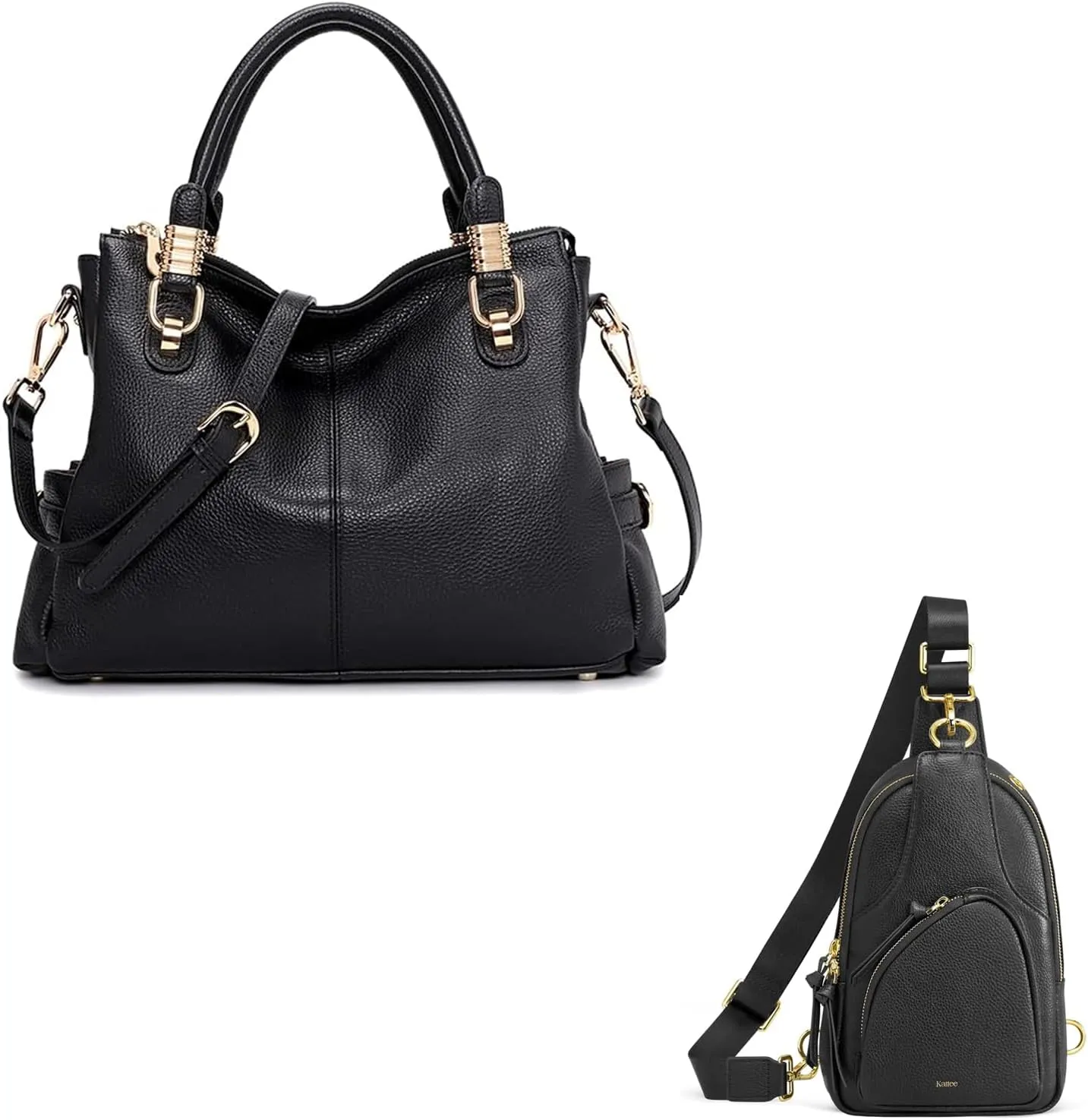 Kattee Leather Sling & Handbag Set – Stylish & Versatile Crossbody and Tote Bags for Women (Black)