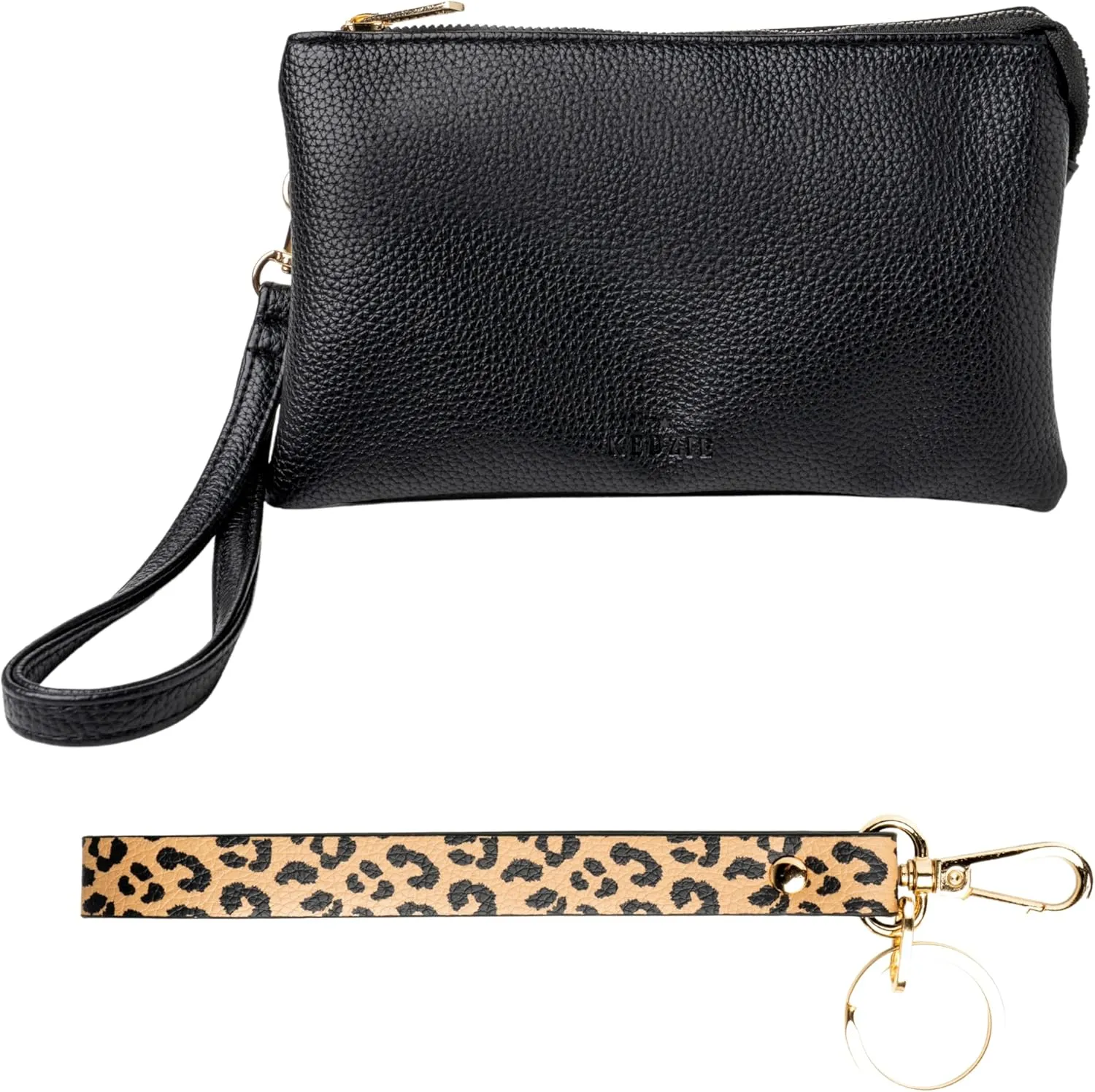 KEDZIE Eclipse Vegan Leather Convertible Purse Wallet Crossbody Bag (Black) & Eclipse Vegan Leather Mix & Match Wristlet Strap (Just Kitten)