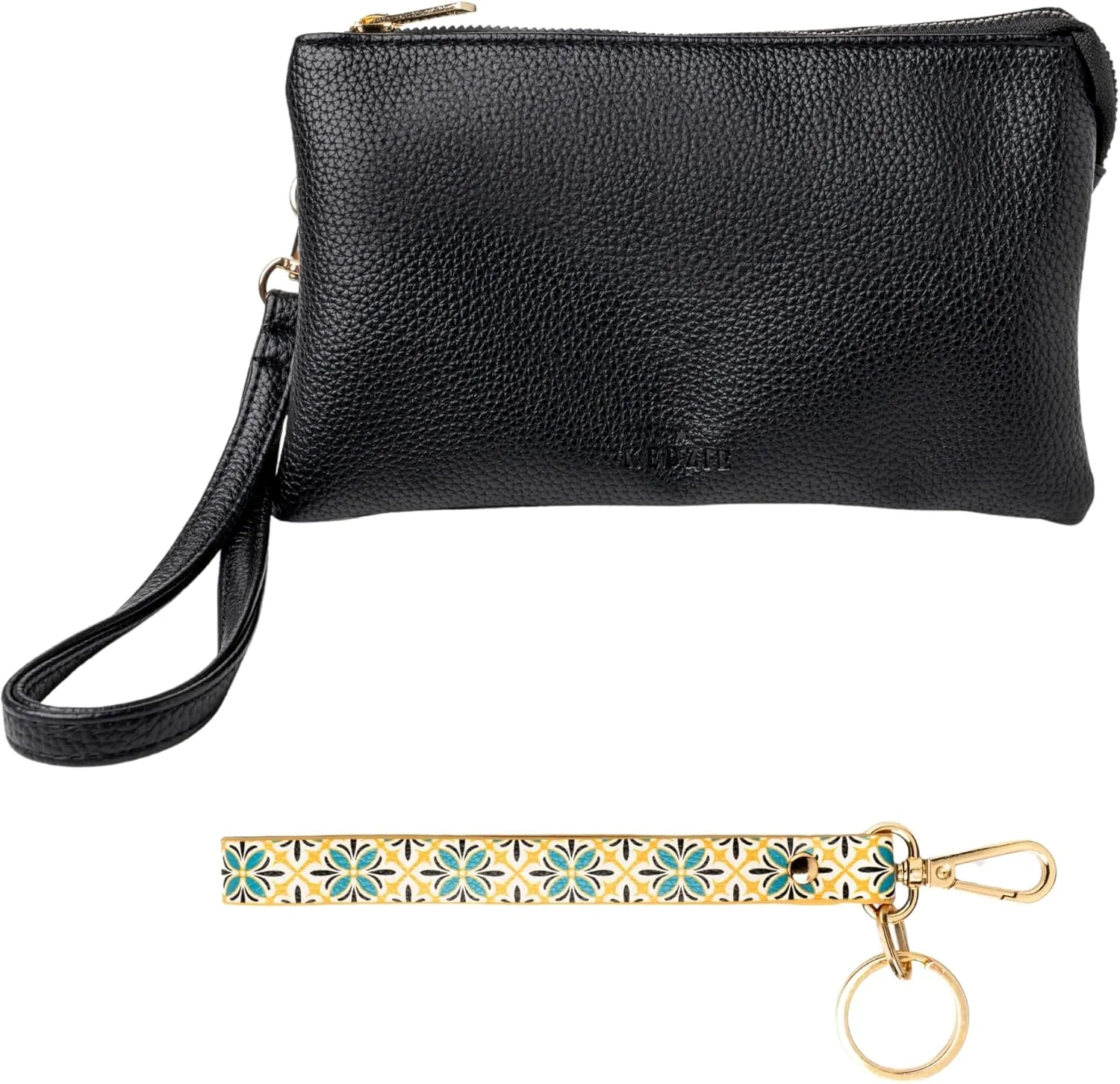 KEDZIE Eclipse Vegan Leather Convertible Purse Wallet Crossbody Bag (Black) & Eclipse Vegan Leather Mix & Match Wristlet Strap (Wanderlust)