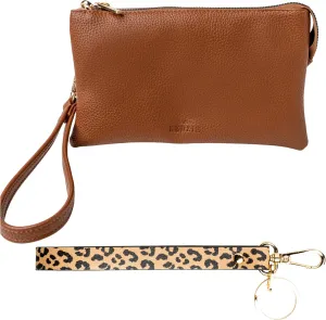 KEDZIE Eclipse Vegan Leather Convertible Purse Wallet Crossbody Bag (Chestnut) & Eclipse Vegan Leather Mix & Match Wristlet Strap (Just Kitten)