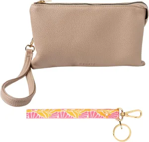 KEDZIE Eclipse Vegan Leather Convertible Purse Wallet Crossbody Bag (Cream) & Eclipse Vegan Leather Mix & Match Wristlet Strap (Peony in Pink)