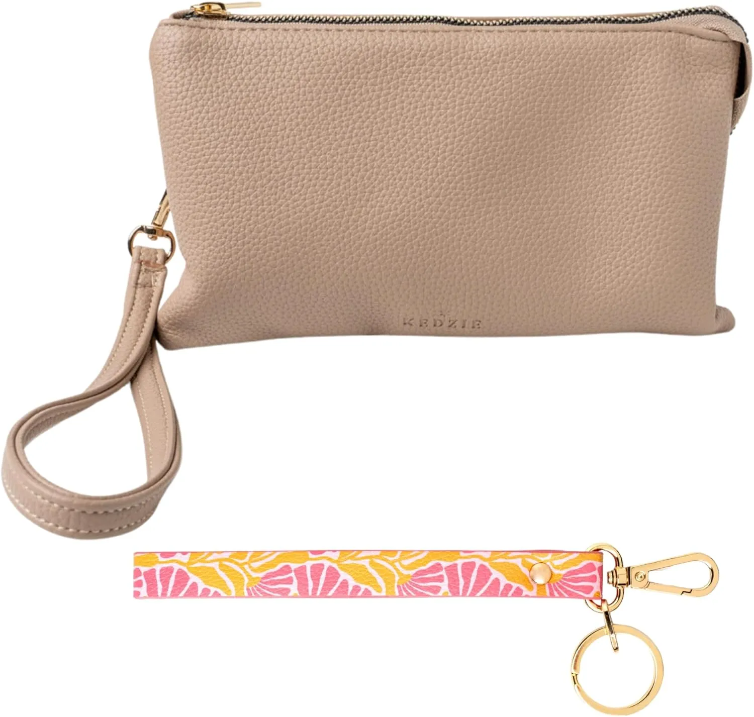 KEDZIE Eclipse Vegan Leather Convertible Purse Wallet Crossbody Bag (Cream) & Eclipse Vegan Leather Mix & Match Wristlet Strap (Peony in Pink)