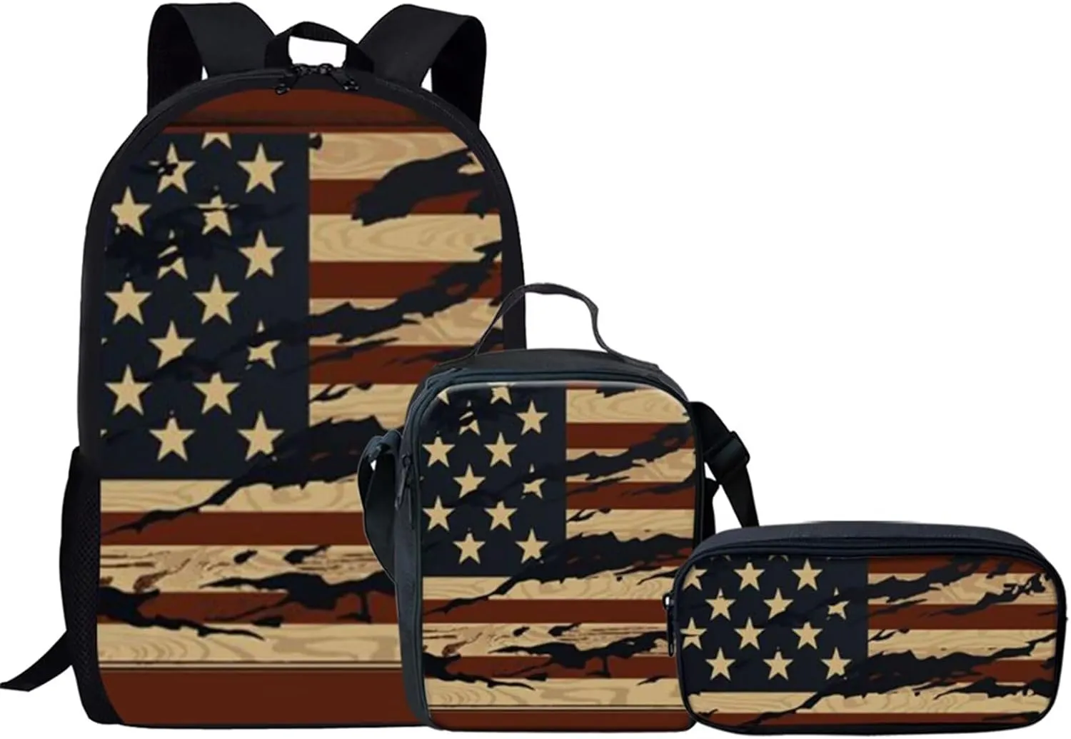 KEIAHUAN American Flag School Bags for Boys, Kids Bookbag Set with Lunch Box Pencil Case, Preschool Backpack Kindergarten Elementary School Toddler Backpacks for 4th of July