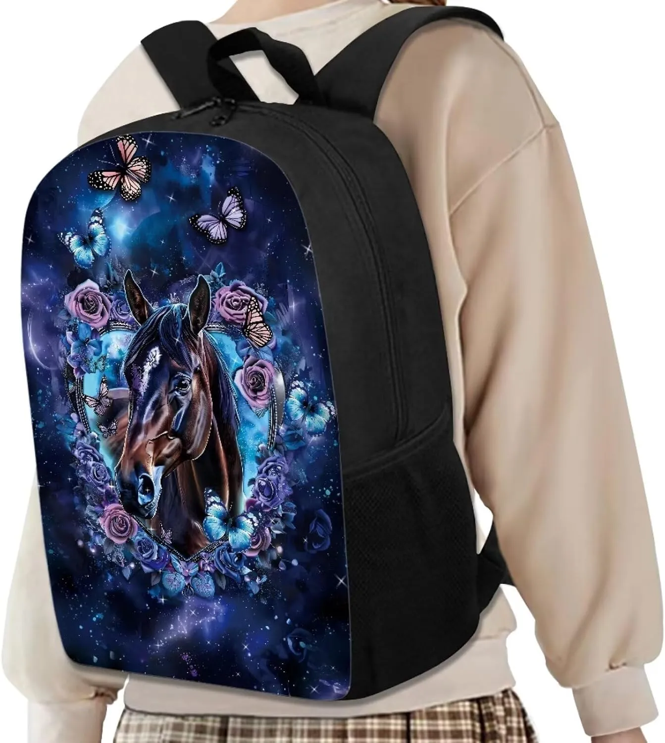 KEIAHUAN Galaxy Flower Horse Print 3 Pcs Backpack Set Including School Backpack for Girls Lunch Bag and Pencil Case Middle Schoolbag Elementary Student Bookbag 3 in 1