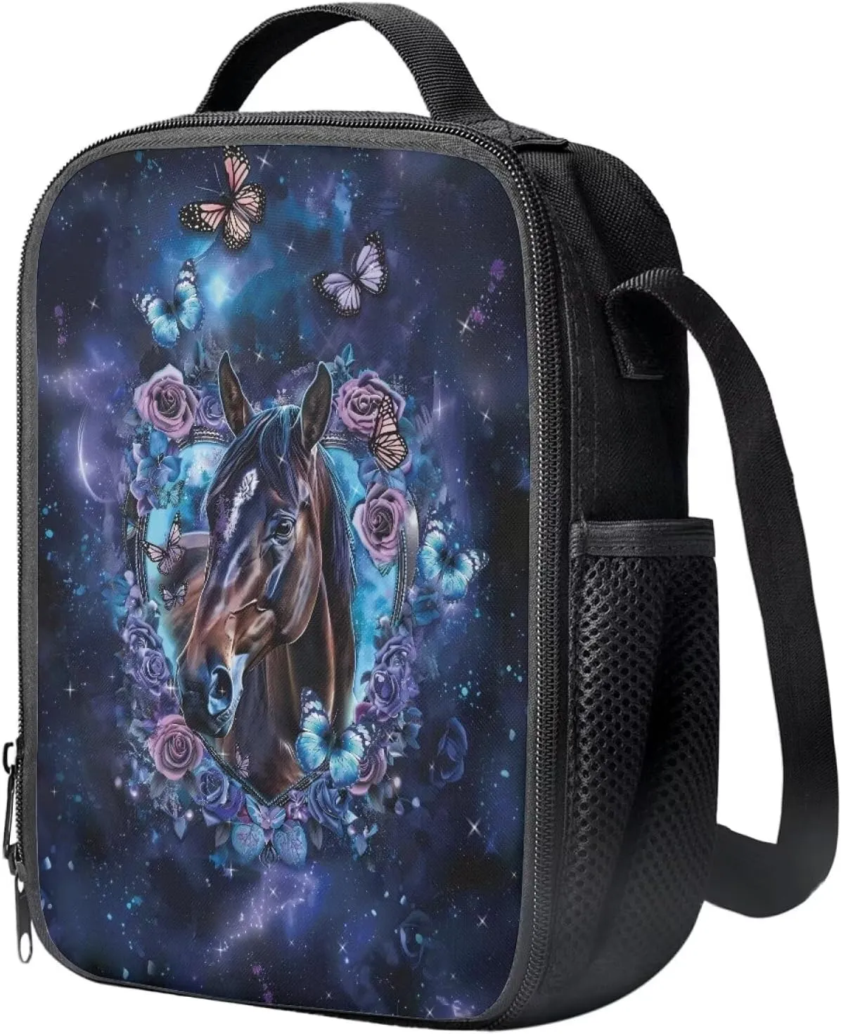 KEIAHUAN Galaxy Flower Horse Print 3 Pcs Backpack Set Including School Backpack for Girls Lunch Bag and Pencil Case Middle Schoolbag Elementary Student Bookbag 3 in 1