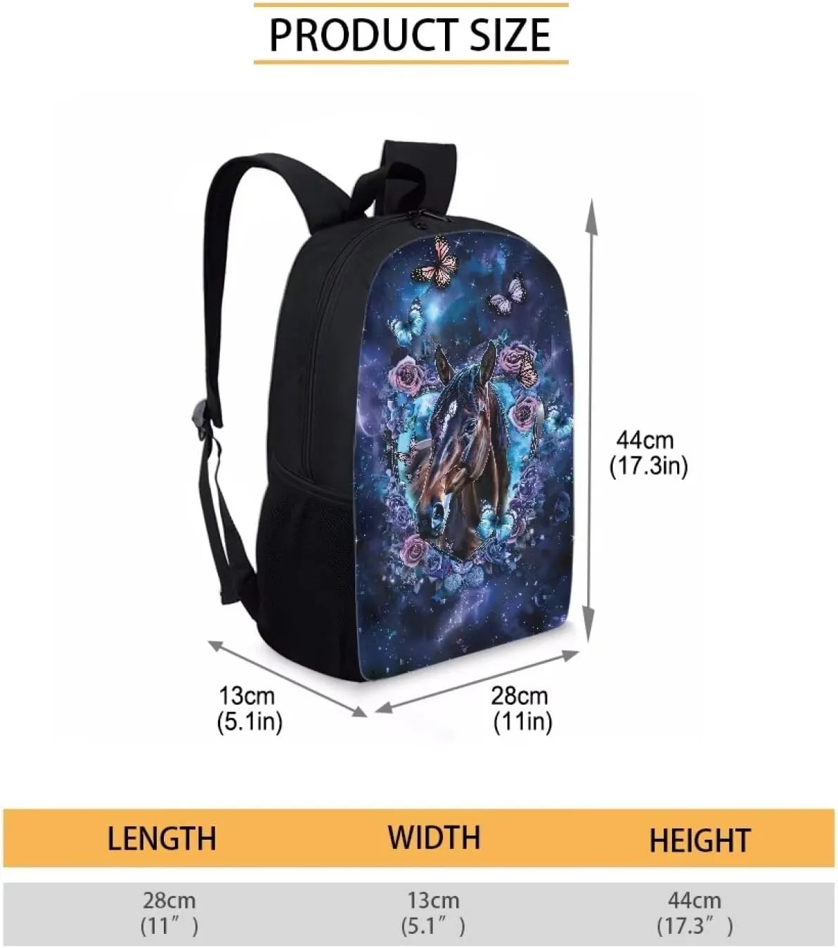 KEIAHUAN Galaxy Flower Horse Print 3 Pcs Backpack Set Including School Backpack for Girls Lunch Bag and Pencil Case Middle Schoolbag Elementary Student Bookbag 3 in 1