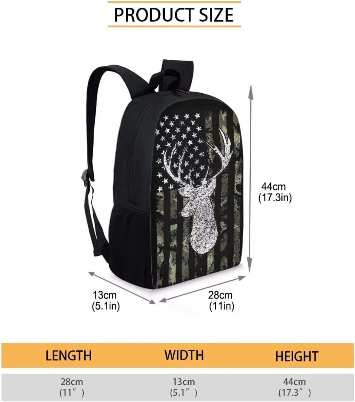 KEIAHUAN Kids School Bag American Flag Deer Hunting Camo Teen Girls Boys Toddler Bookbag Sturdy Backpack with Lunch Bag and Pencil Bag