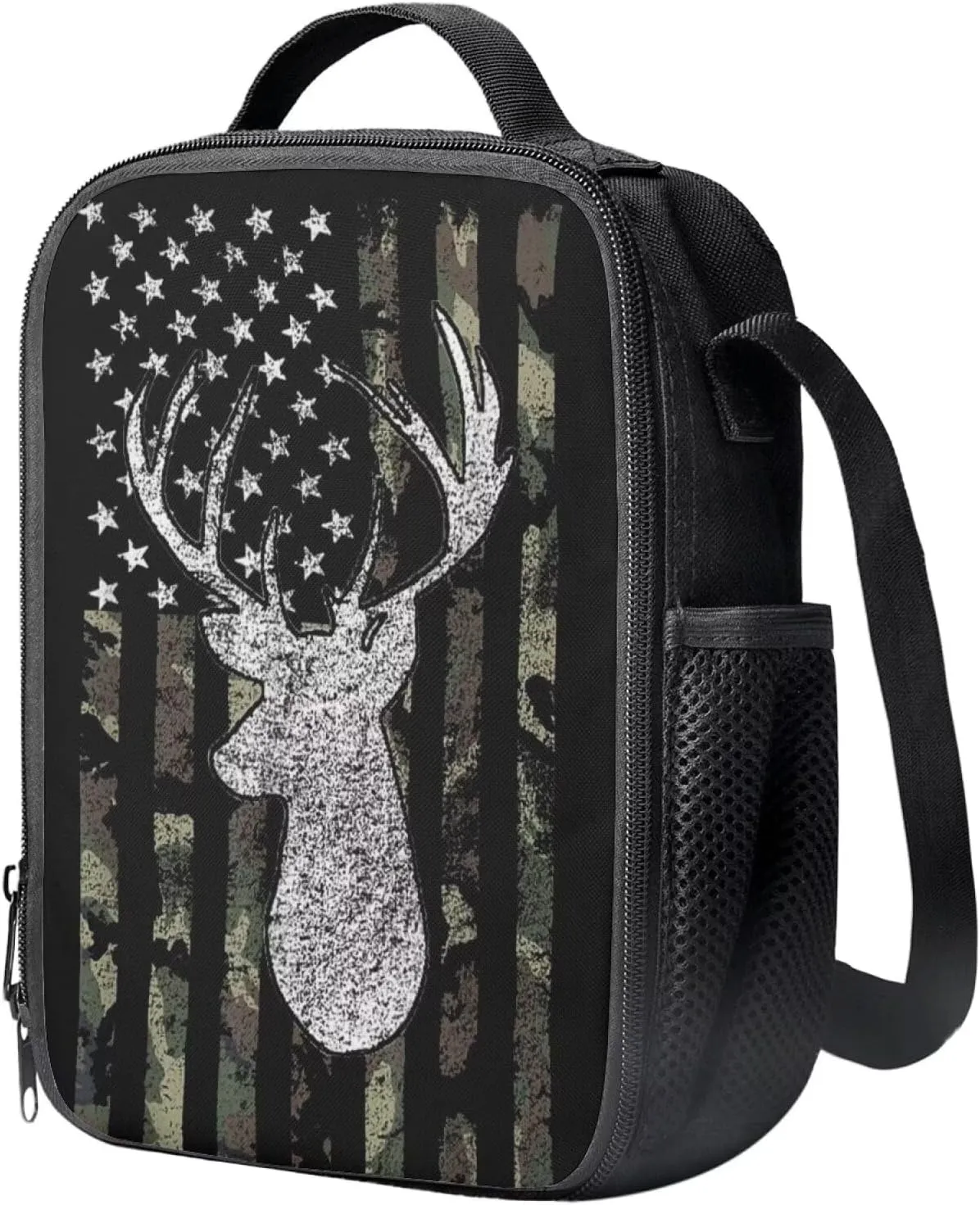 KEIAHUAN Kids School Bag American Flag Deer Hunting Camo Teen Girls Boys Toddler Bookbag Sturdy Backpack with Lunch Bag and Pencil Bag