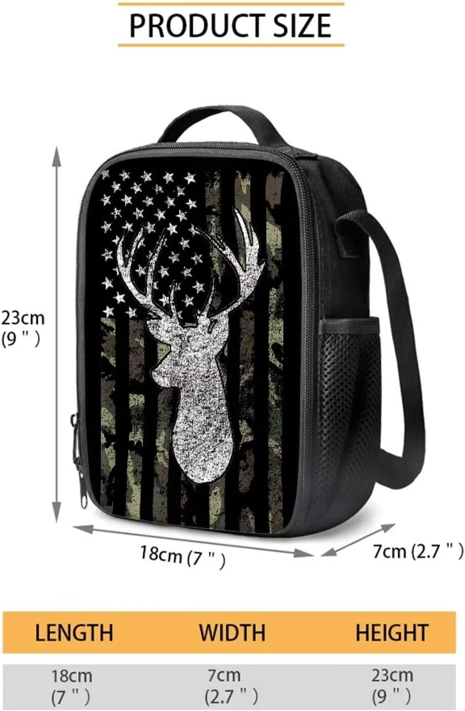 KEIAHUAN Kids School Bag American Flag Deer Hunting Camo Teen Girls Boys Toddler Bookbag Sturdy Backpack with Lunch Bag and Pencil Bag