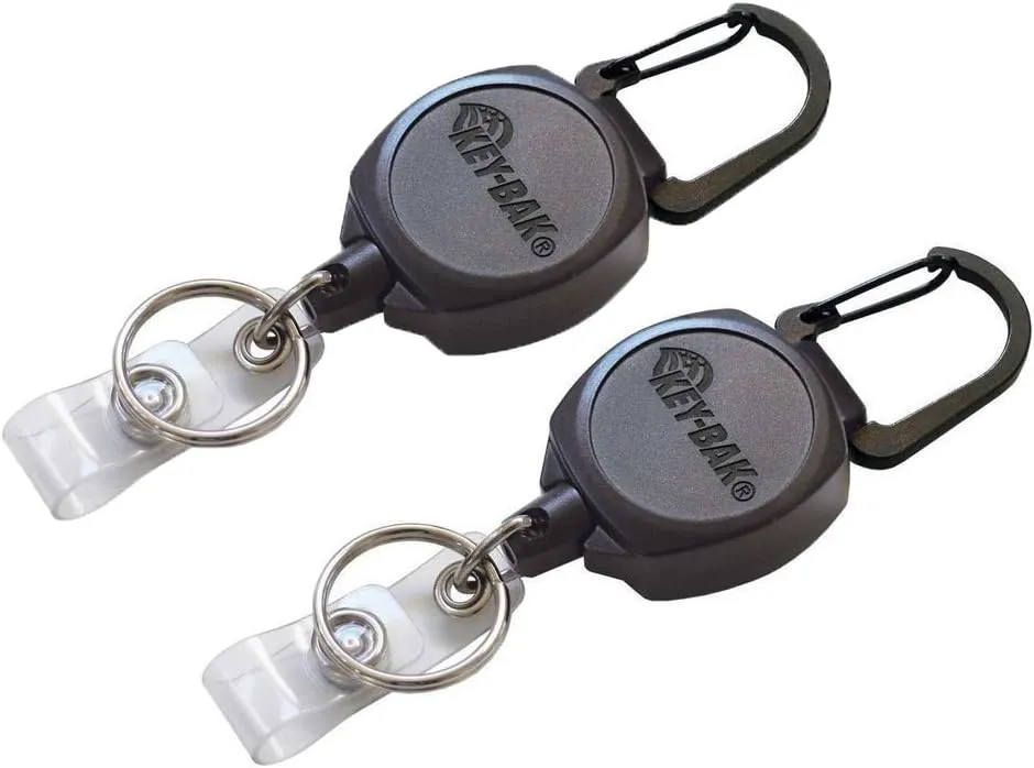 Key-Bak Sidekick Professional Heavy Duty Self Retracting ID Badge / Key Reel with Retractable Kevlar Cord, 24" Black (2 Pack)