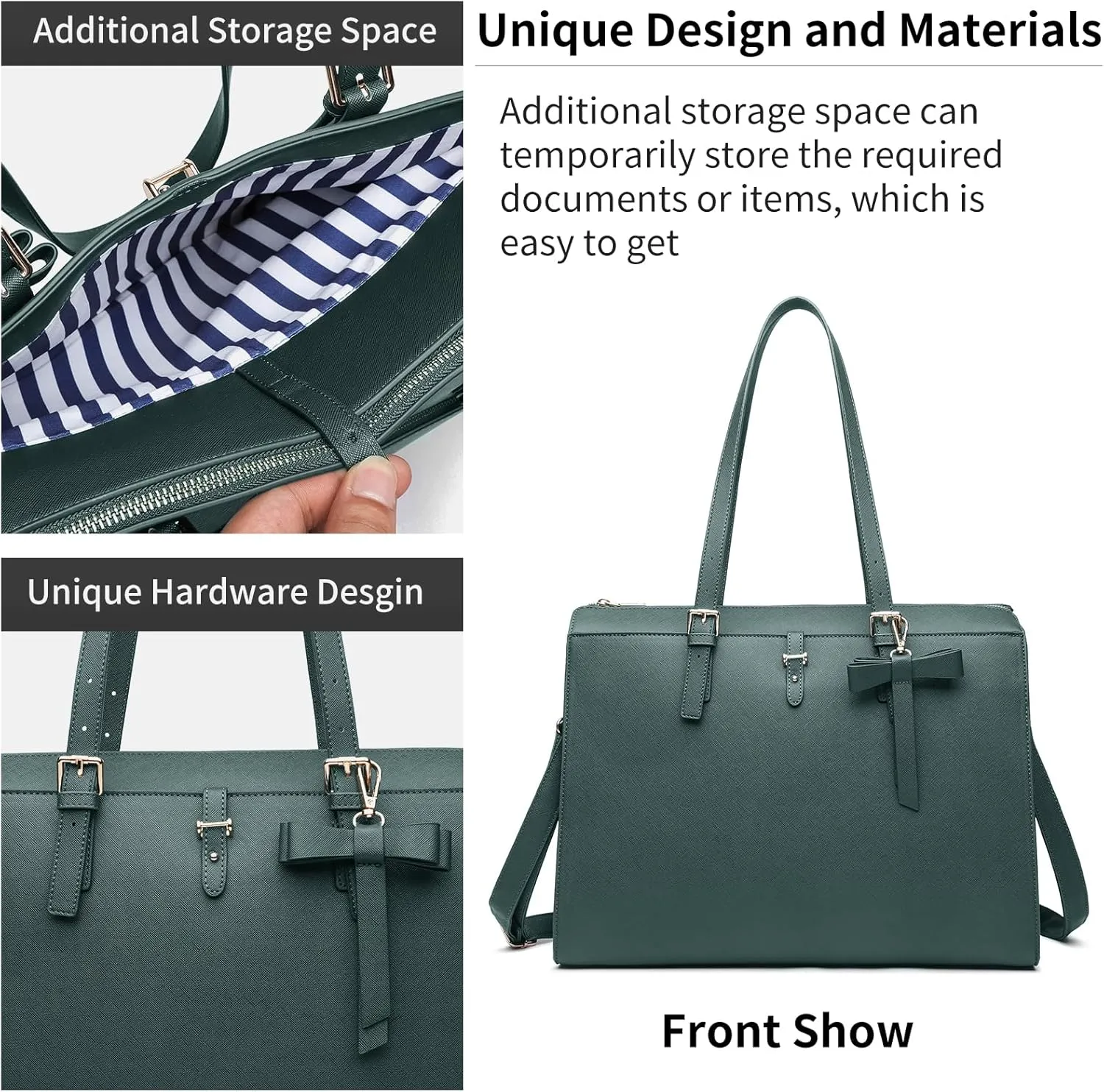 Keyli 4pc Sets Laptop Bag for Women Large Leather Laptop Briefcase with USB Charging Port Computer Shoulder tote Bags Purse