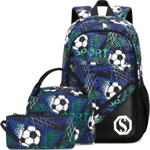 Kids Backpack Boys Elementary Bookbag Set 3 Pcs Waterproof Kindergarten School Bag with Insulated Lunch Tote Box and Pencil Pouch for Primary