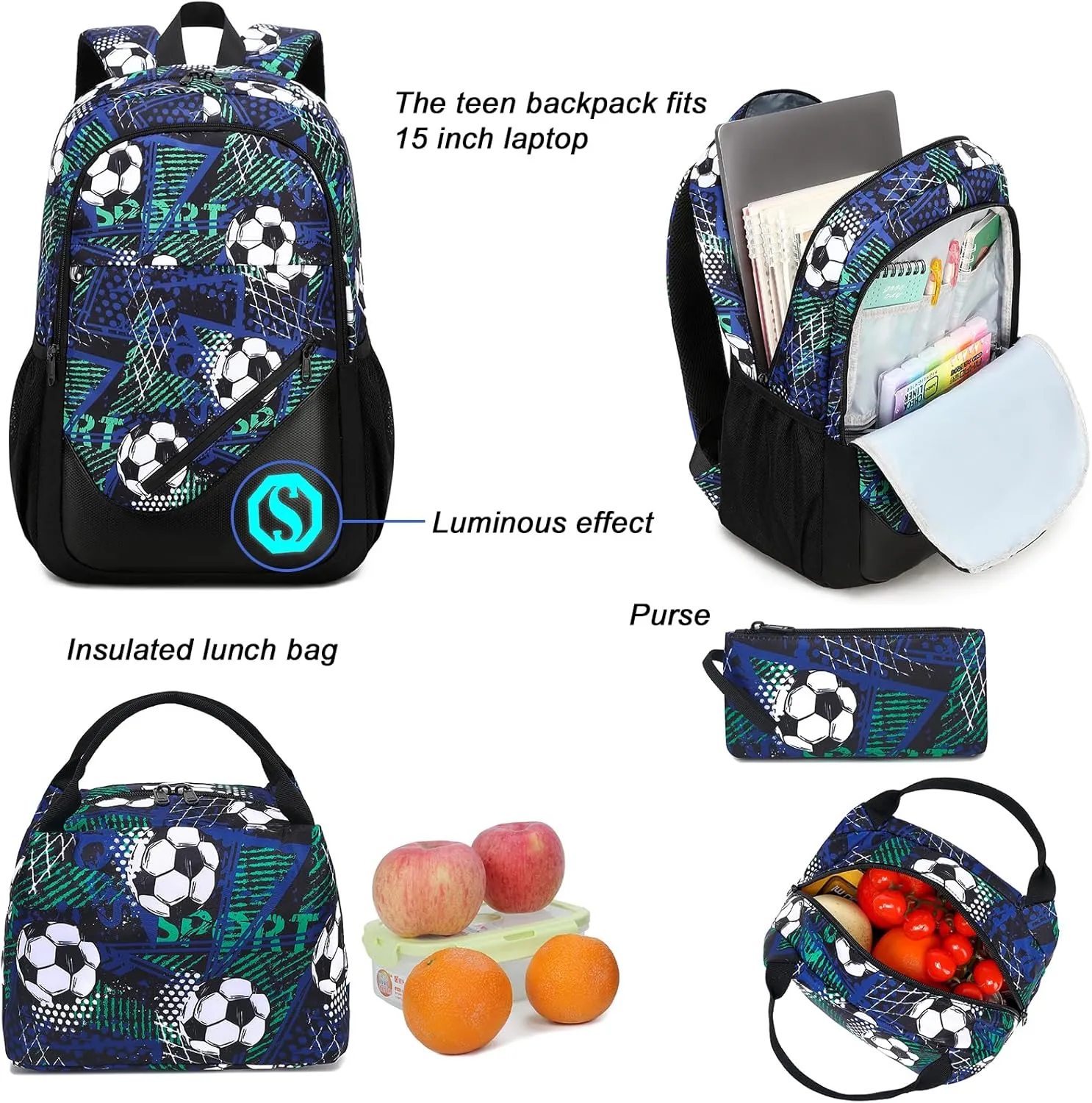 Kids Backpack Boys Elementary Bookbag Set 3 Pcs Waterproof Kindergarten School Bag with Insulated Lunch Tote Box and Pencil Pouch for Primary