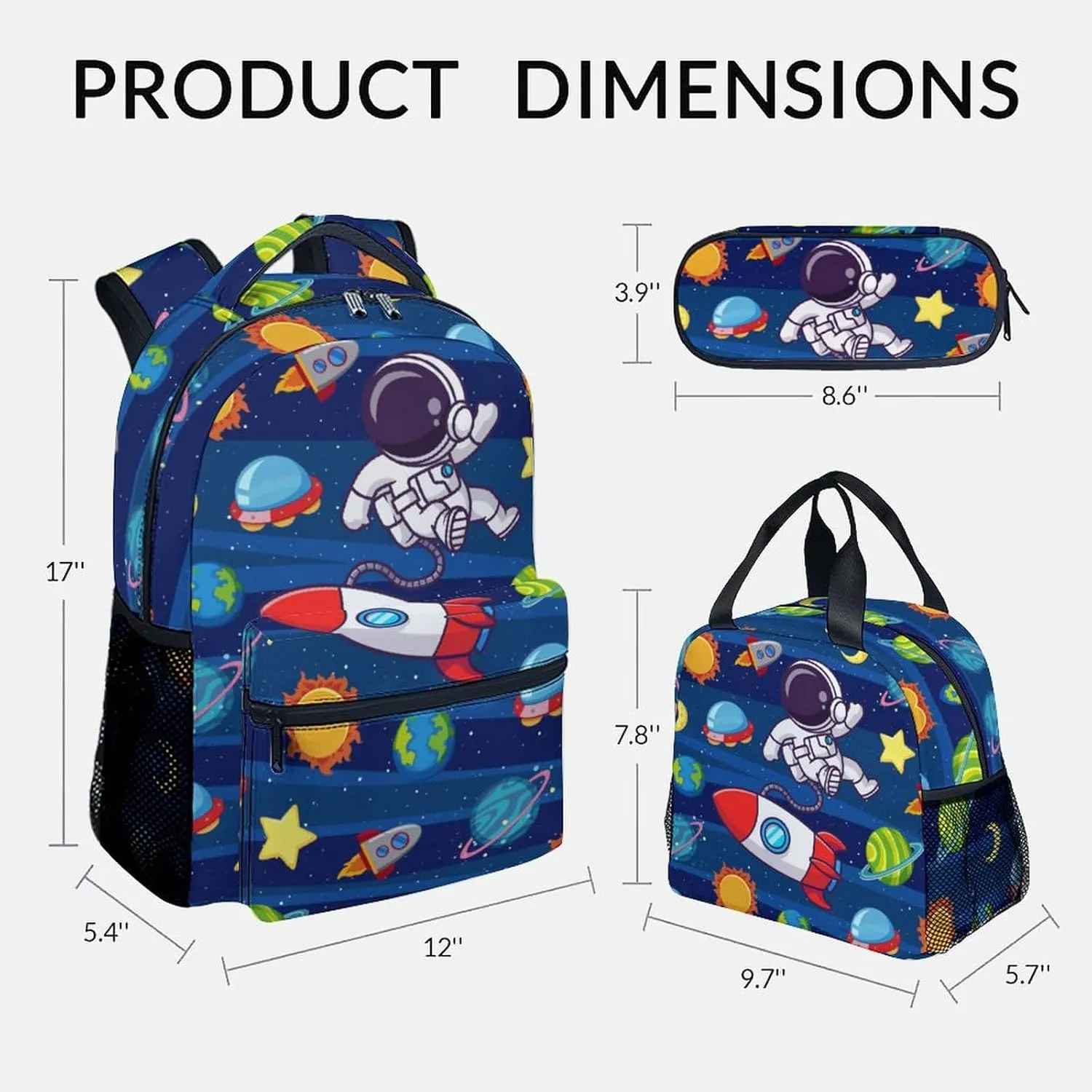 Kids Backpack School Bookbags, Planet Backpack for Boys, 17 Inch School Backpacks for Primary Elementary, Cute Bookbag with Lunch Box and Pencil Case