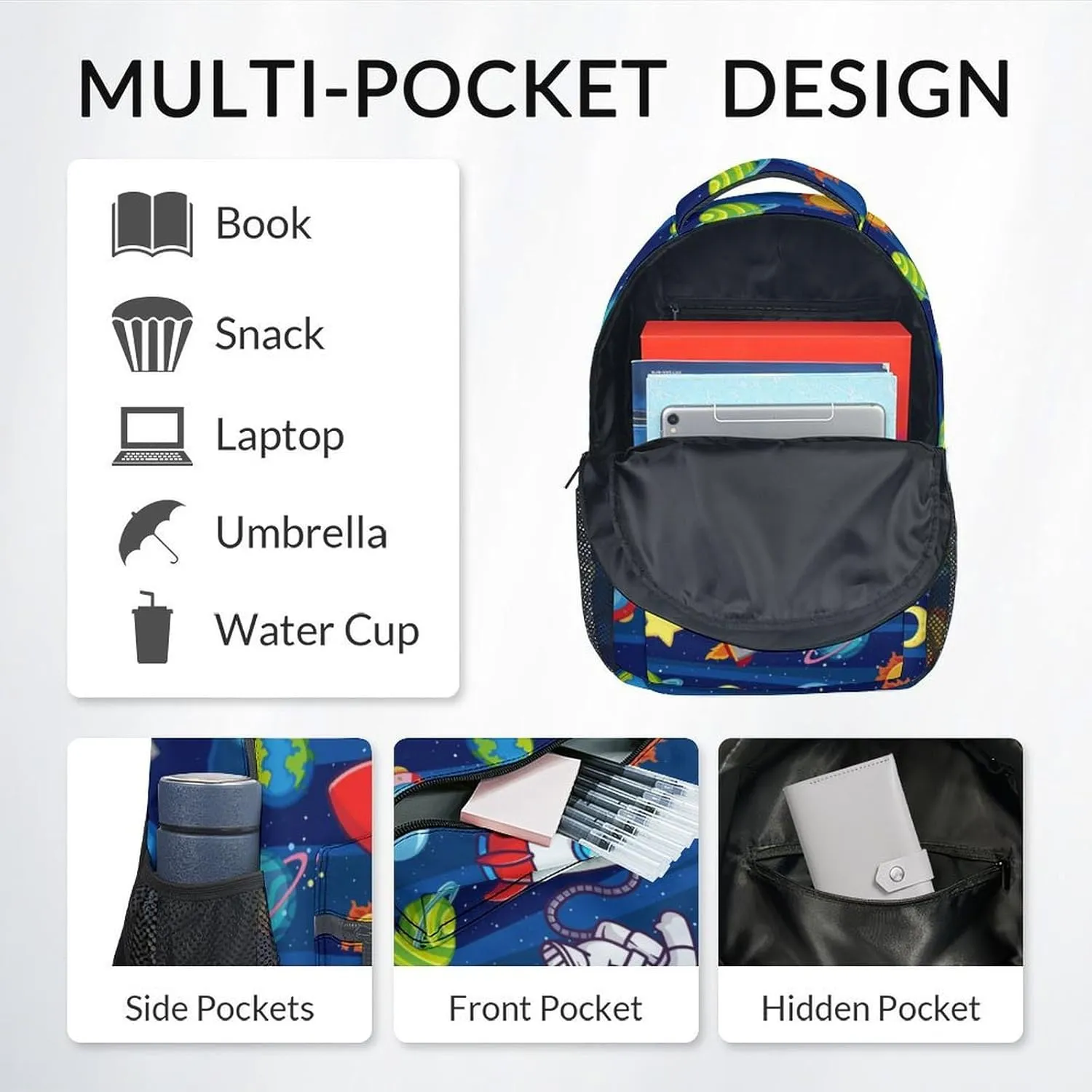 Kids Backpack School Bookbags, Planet Backpack for Boys, 17 Inch School Backpacks for Primary Elementary, Cute Bookbag with Lunch Box and Pencil Case
