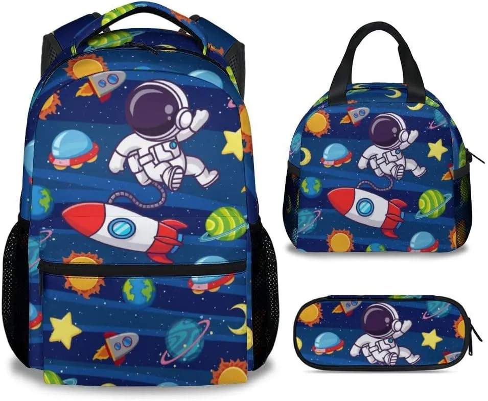 Kids Backpack School Bookbags, Planet Backpack for Boys, 17 Inch School Backpacks for Primary Elementary, Cute Bookbag with Lunch Box and Pencil Case
