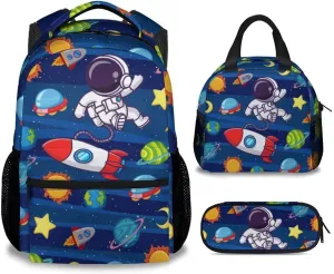 Kids Backpack School Bookbags, Planet Backpack for Boys, 17 Inch School Backpacks for Primary Elementary, Cute Bookbag with Lunch Box and Pencil Case
